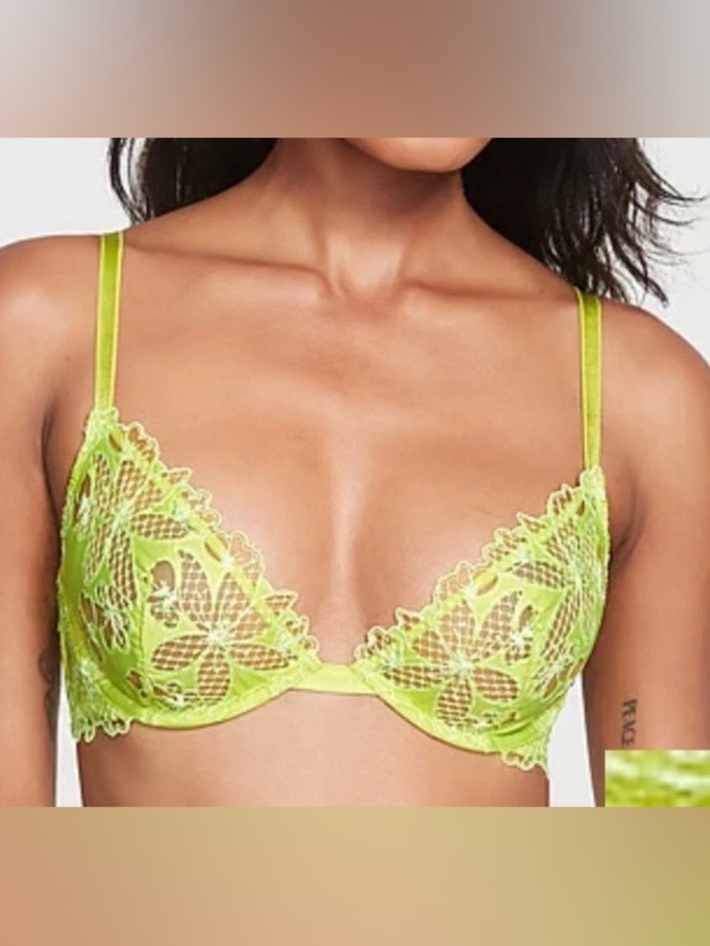 Victoria’s Secret VERY SEXY Demi Bra Yellow Floral Fishnet Mesh & Satin